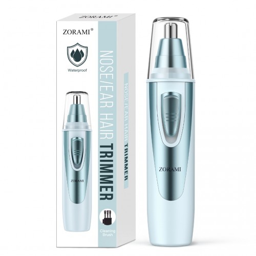 ZORAMI Ear and Nose Hair Trimmer Clipper - 2024 Professional Painless Eyebrow & Facial Hair Trimmer for Men Women, Battery-Operated Trimmer with IPX7 Waterproof, Dual Edge Blades for Easy Cleansing Blue